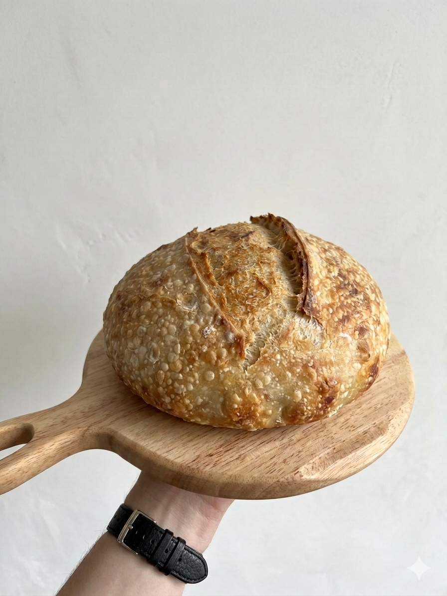 Scored sourdough loaf from Graceful Loaves cottage bakery